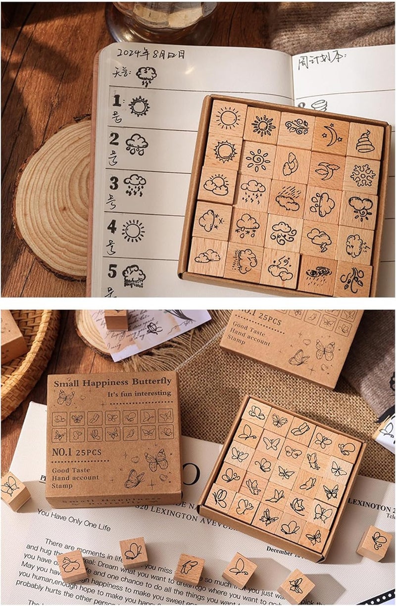 ZMLSED 25pcs Weather Wooden Rubber Stamps Kit, Cute Small Weather Theme Stamps for Decorative Diary Planner DIY Craft Scrapbook Card Making Letters Journal - Image 2